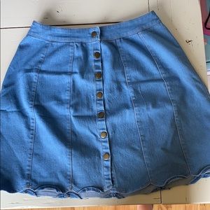 Button up light wash denim skirt
